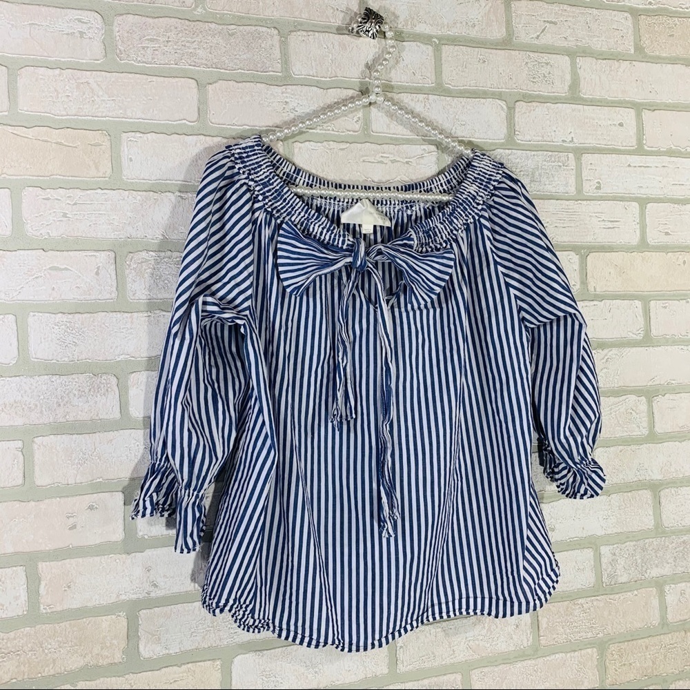 J.O.A. Off The Shoulder Stripe Top on Blue… - Picture 6 of 10